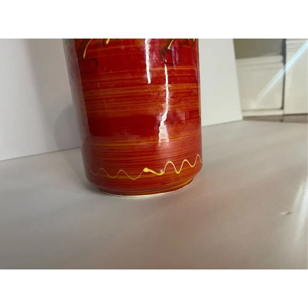 Utensil Holder or Vase Red and Golden Yellow Kitchen Decor Made in Spain